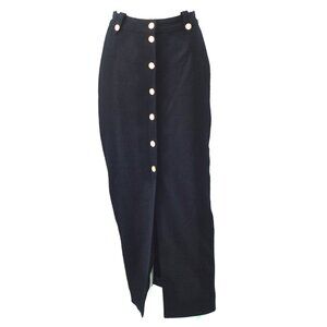 Versus Gianni Versace 1990's Wool Midi Skirt With Gold Logo Buttons - Italy
